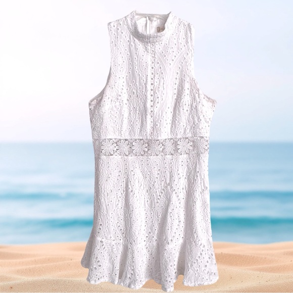 Altar’d State White Eyelet Lined (Polyester)Back Zip Dress (Cotton) Size Large - Picture 3 of 8